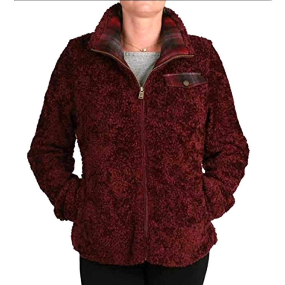 Pendleton $150 Ladies' Fuzzy Zip Jacket Winter Coat Small Dark Red Wool